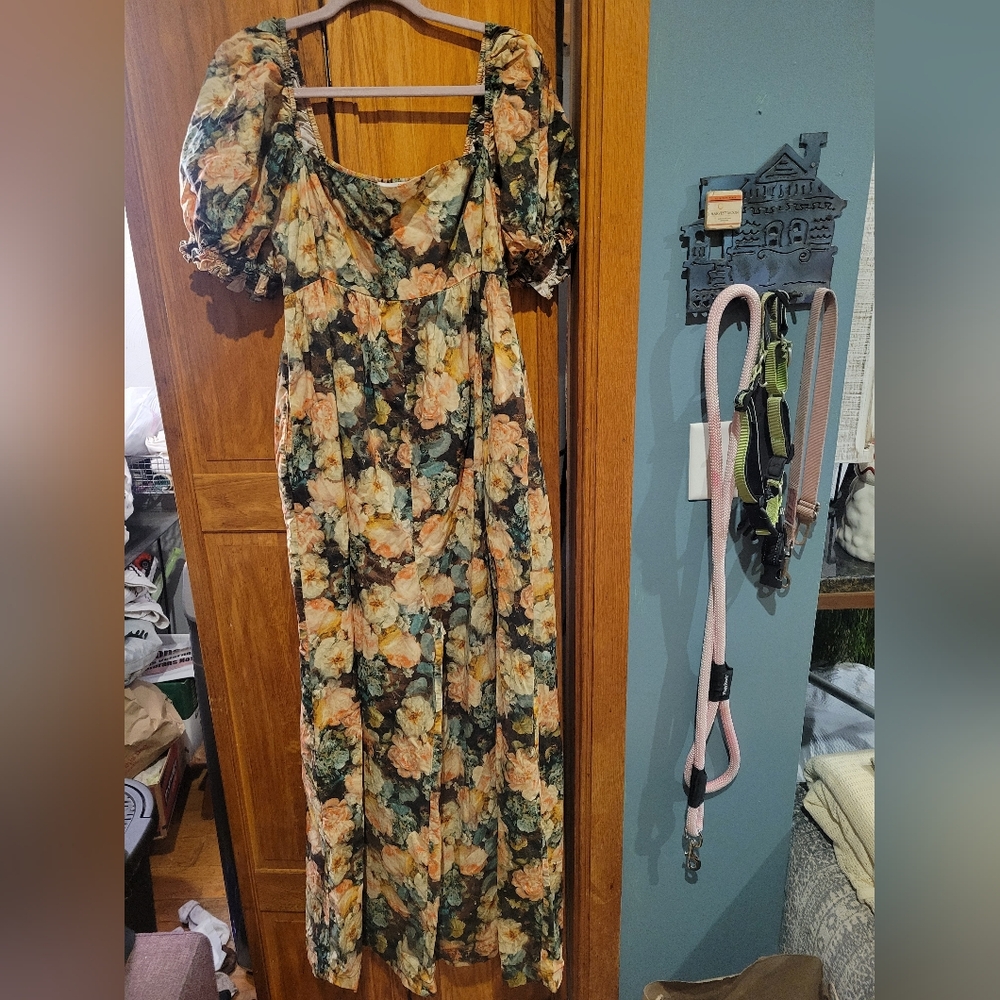Selkie Floral Wide Leg Hamptons Jumpsuit with Puff Sleeves - Picture 4 of 8